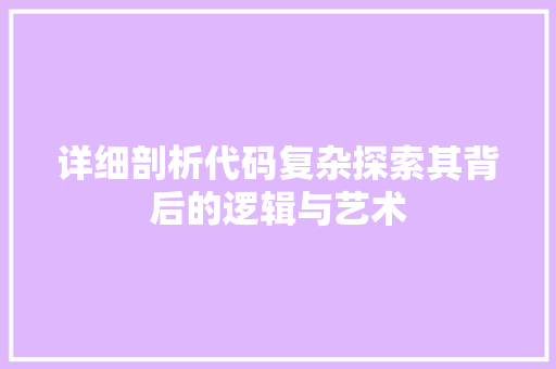 详细剖析代码复杂探索其背后的逻辑与艺术