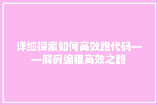 详细探索如何高效跑代码——解码编程高效之路