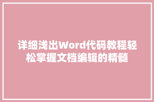 详细浅出Word代码教程轻松掌握文档编辑的精髓