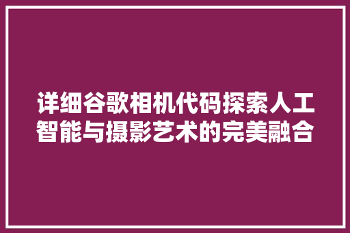 详细谷歌相机代码探索人工智能与摄影艺术的完美融合