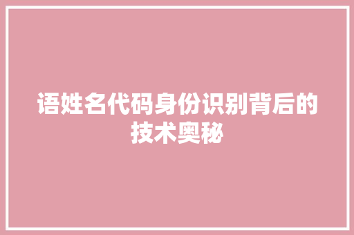 语姓名代码身份识别背后的技术奥秘