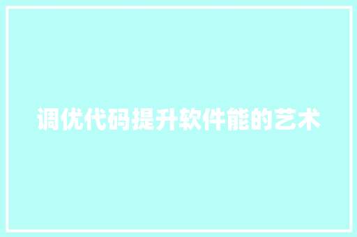 调优代码提升软件能的艺术