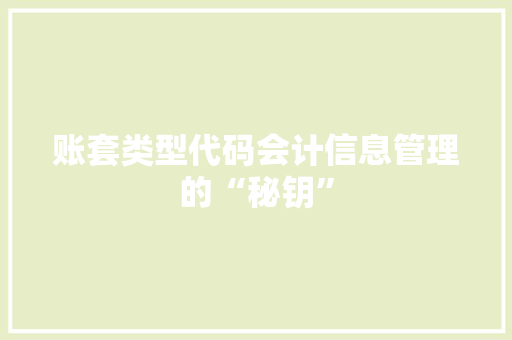 账套类型代码会计信息管理的“秘钥”