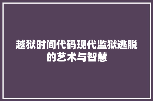 越狱时间代码现代监狱逃脱的艺术与智慧