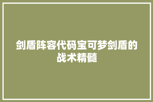 剑盾阵容代码宝可梦剑盾的战术精髓