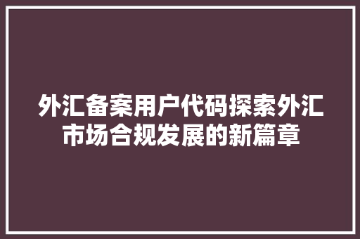 外汇备案用户代码探索外汇市场合规发展的新篇章