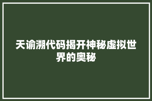 天谕溯代码揭开神秘虚拟世界的奥秘