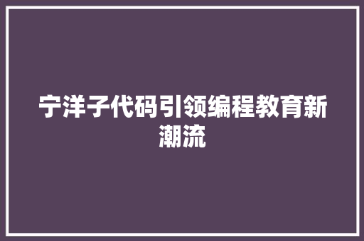 宁洋子代码引领编程教育新潮流