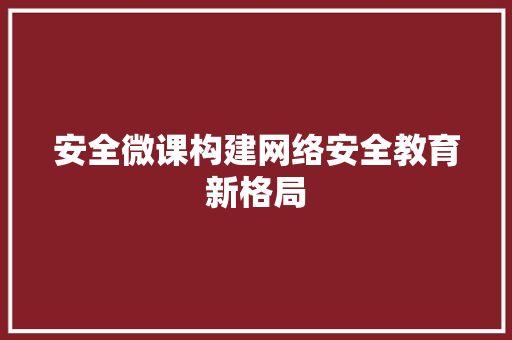 安全微课构建网络安全教育新格局