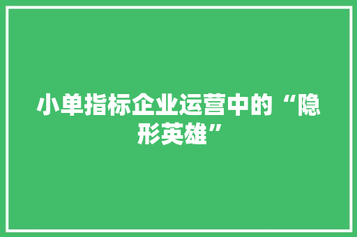 小单指标企业运营中的“隐形英雄”