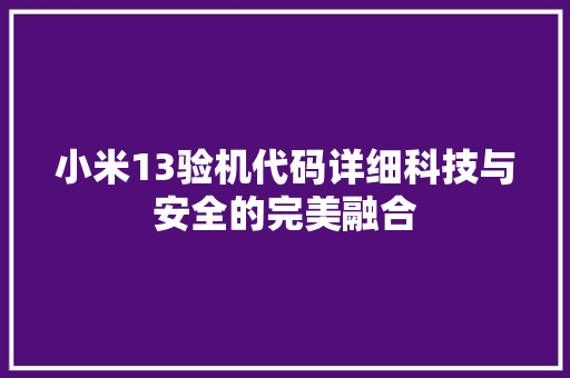 小米13验机代码详细科技与安全的完美融合