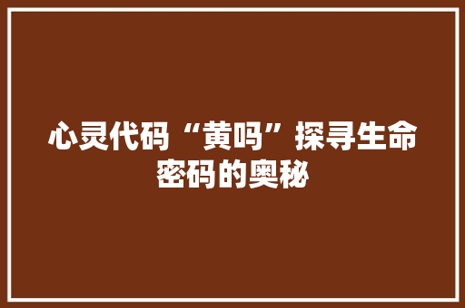 心灵代码“黄吗”探寻生命密码的奥秘