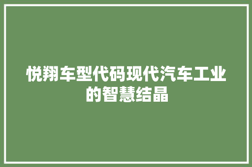 悦翔车型代码现代汽车工业的智慧结晶