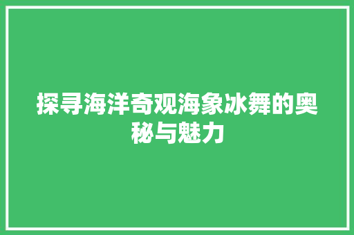 探寻海洋奇观海象冰舞的奥秘与魅力