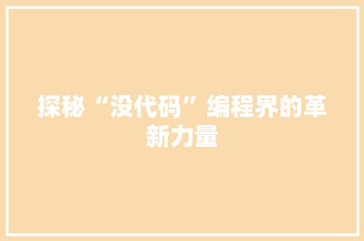 探秘“没代码”编程界的革新力量