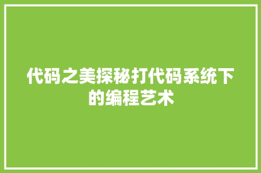 代码之美探秘打代码系统下的编程艺术