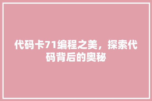 代码卡71编程之美，探索代码背后的奥秘