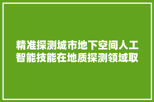 精准探测城市地下空间人工智能技能在地质探测领域取得新打破