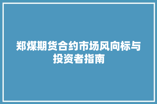 郑煤期货合约市场风向标与投资者指南