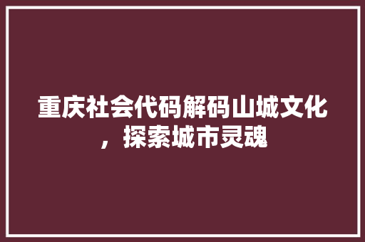 重庆社会代码解码山城文化，探索城市灵魂