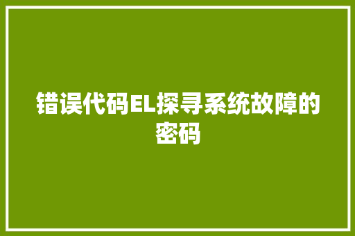 错误代码EL探寻系统故障的密码