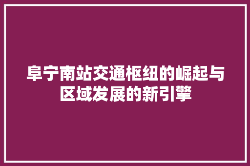 阜宁南站交通枢纽的崛起与区域发展的新引擎