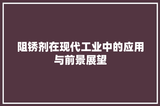 阻锈剂在现代工业中的应用与前景展望