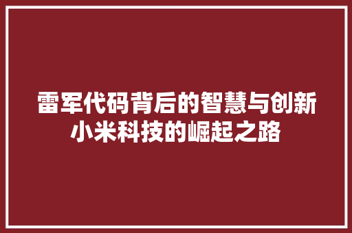 雷军代码背后的智慧与创新小米科技的崛起之路