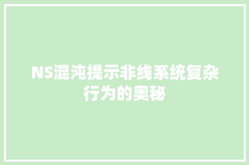 NS混沌提示非线系统复杂行为的奥秘