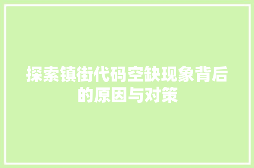 探索镇街代码空缺现象背后的原因与对策