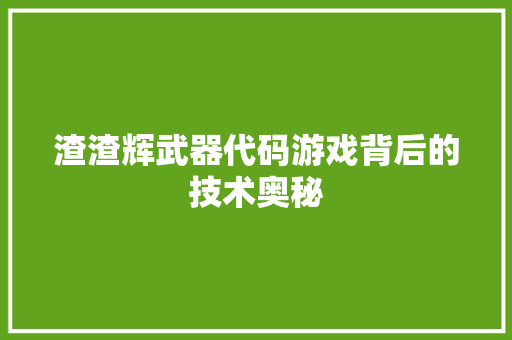 渣渣辉武器代码游戏背后的技术奥秘