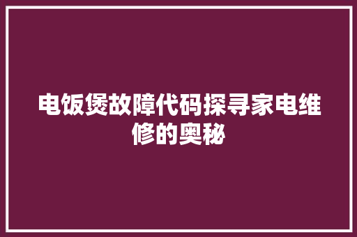 电饭煲故障代码探寻家电维修的奥秘