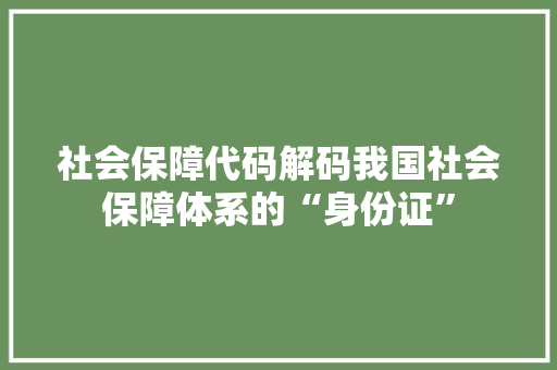 社会保障代码解码我国社会保障体系的“身份证”