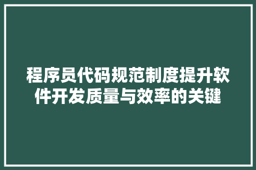 程序员代码规范制度提升软件开发质量与效率的关键