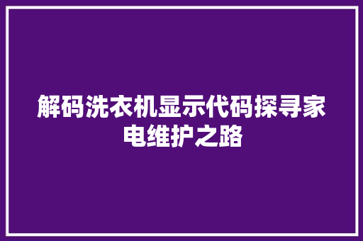 解码洗衣机显示代码探寻家电维护之路