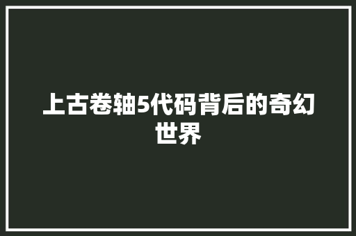 上古卷轴5代码背后的奇幻世界