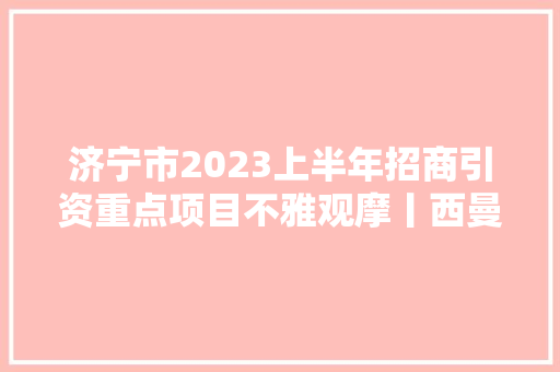 济宁市2023上半年招商引资重点项目不雅观摩丨西曼克机械人智能制造项目