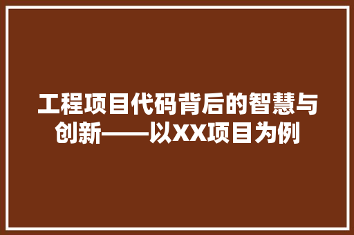 工程项目代码背后的智慧与创新——以XX项目为例