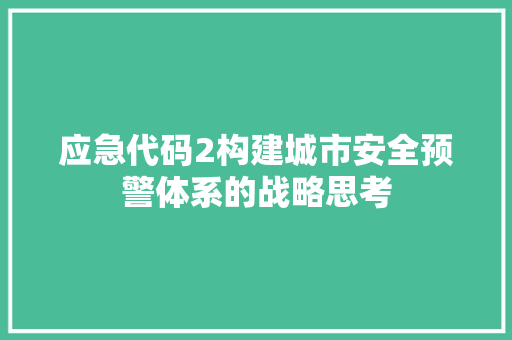 应急代码2构建城市安全预警体系的战略思考