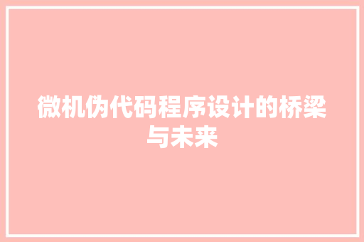 微机伪代码程序设计的桥梁与未来