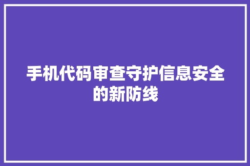 手机代码审查守护信息安全的新防线