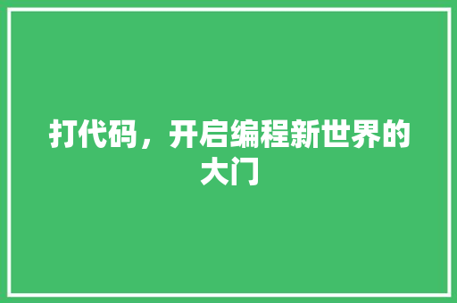 打代码，开启编程新世界的大门