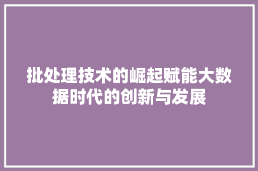 批处理技术的崛起赋能大数据时代的创新与发展