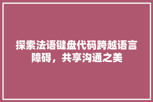 探索法语键盘代码跨越语言障碍，共享沟通之美