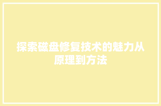 探索磁盘修复技术的魅力从原理到方法