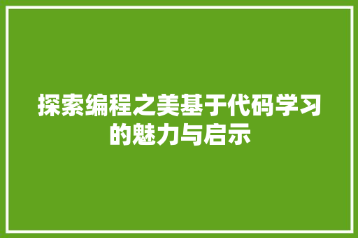 探索编程之美基于代码学习的魅力与启示