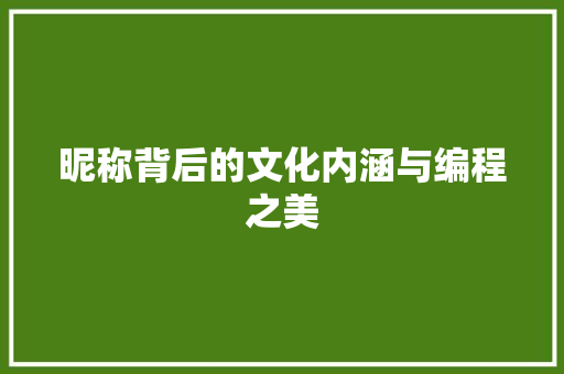 昵称背后的文化内涵与编程之美