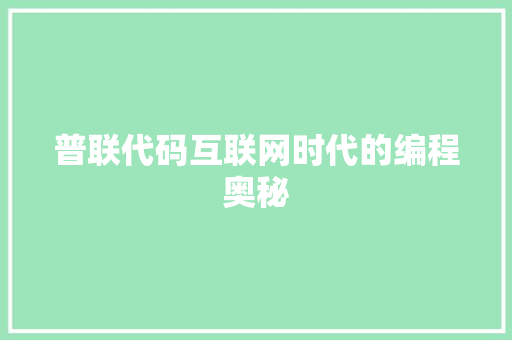 普联代码互联网时代的编程奥秘