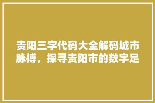 贵阳三字代码大全解码城市脉搏，探寻贵阳市的数字足迹