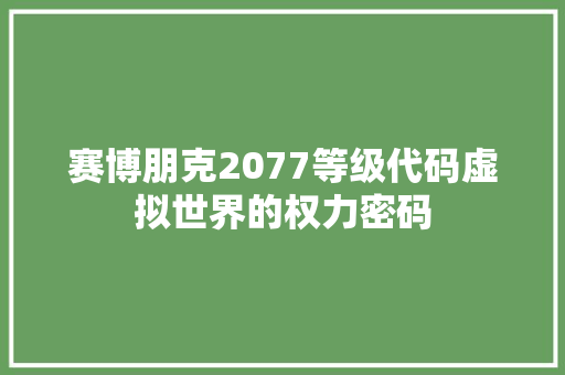 赛博朋克2077等级代码虚拟世界的权力密码